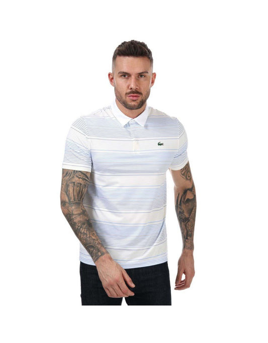 Men's Lacoste SPORT Striped Stretch Golf Polo Shirt - White