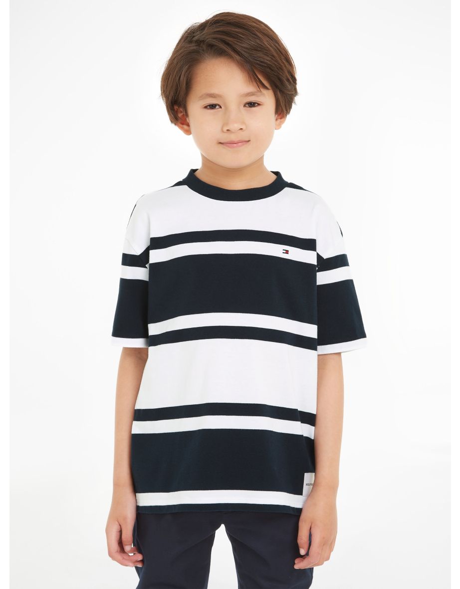 Maglietta a righe da rugby nera da ragazzo