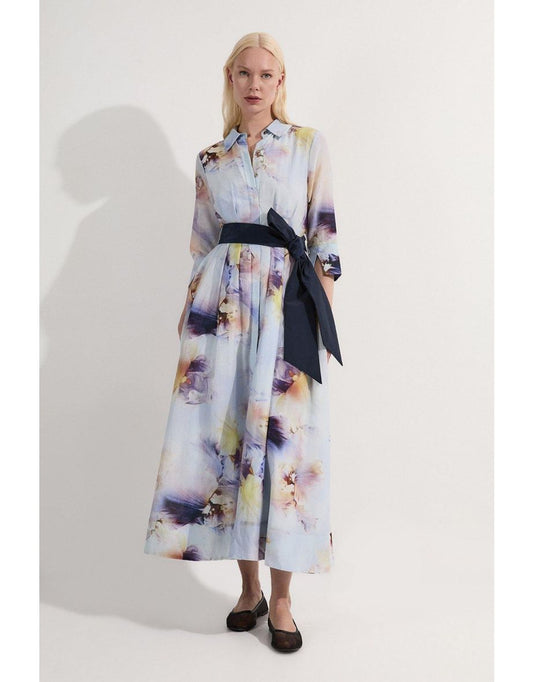 Vestido Camisero Primavera Floral Tejido Seda Algodón