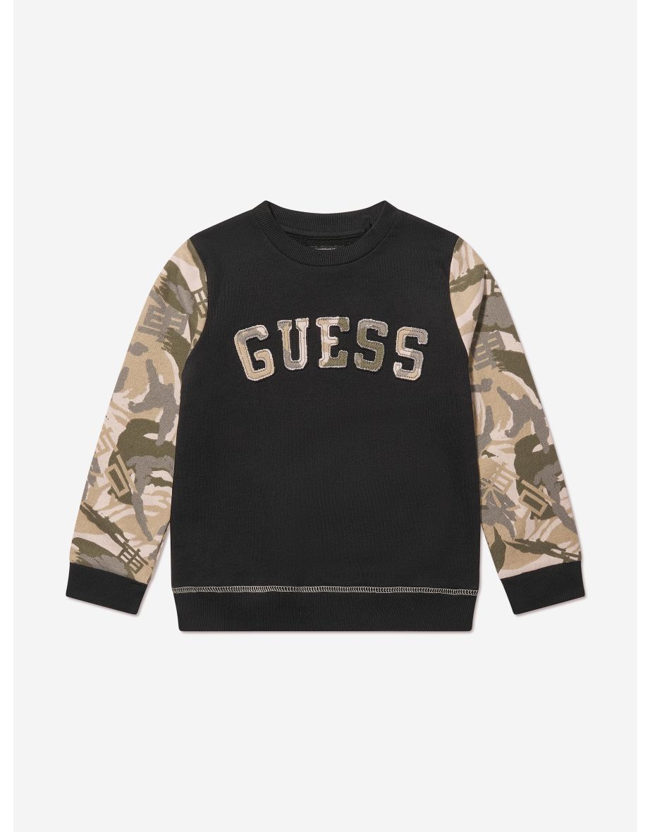 Felpa nera da ragazzo con maniche stampate