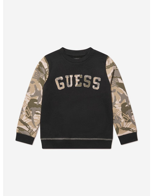 Felpa nera da ragazzo con maniche stampate