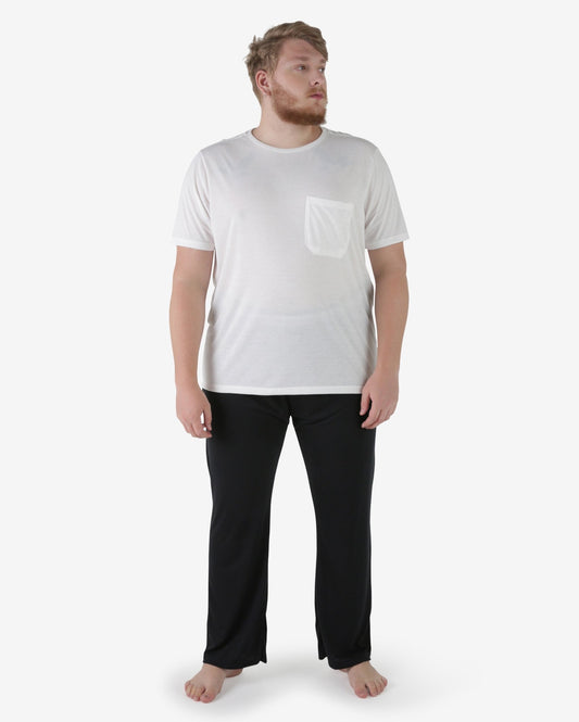 Conjunto de pijama longo plus size em branco/preto