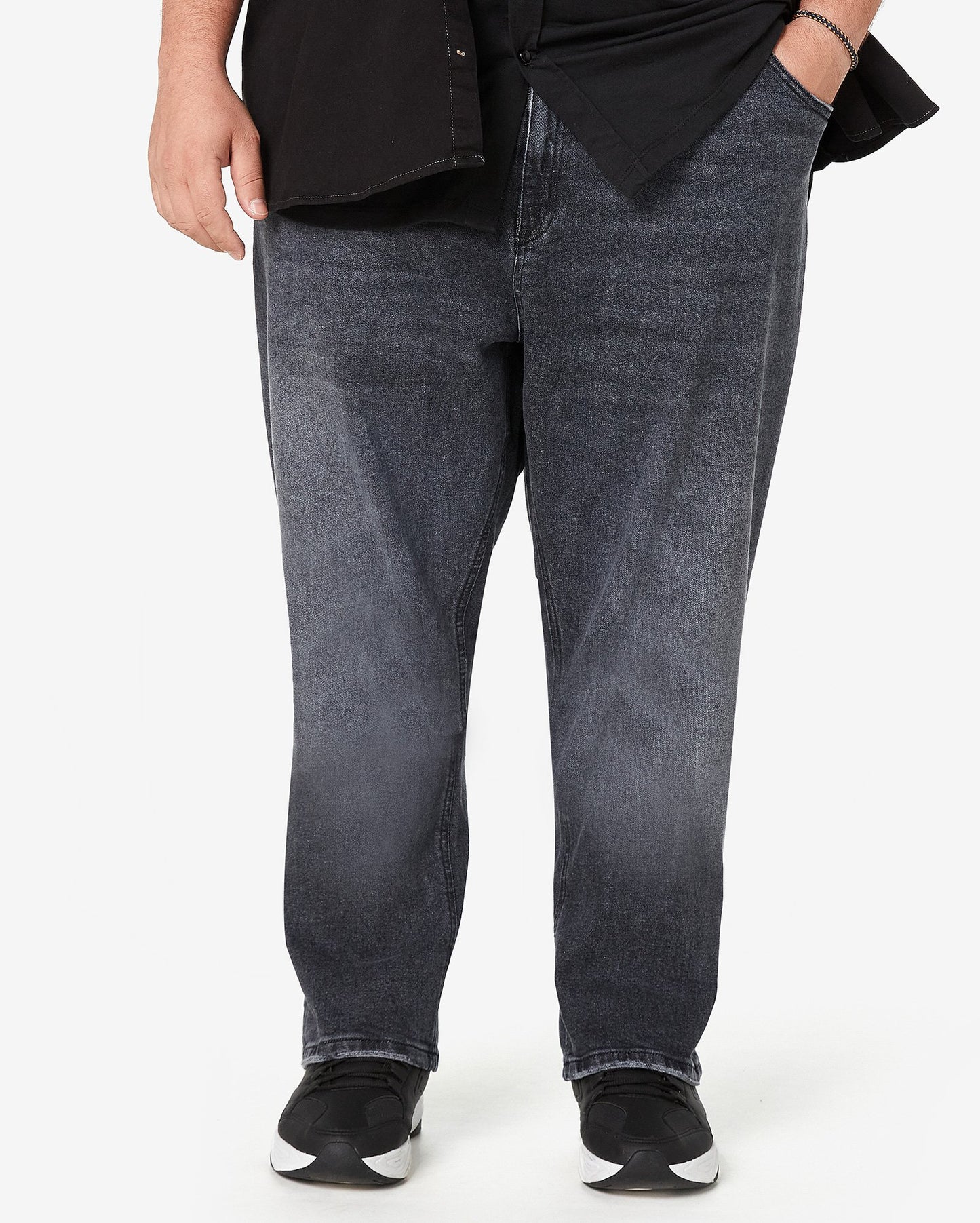 Men's Plus Size Black Slim Fit Washed Jeans by Allman for Riachuelo