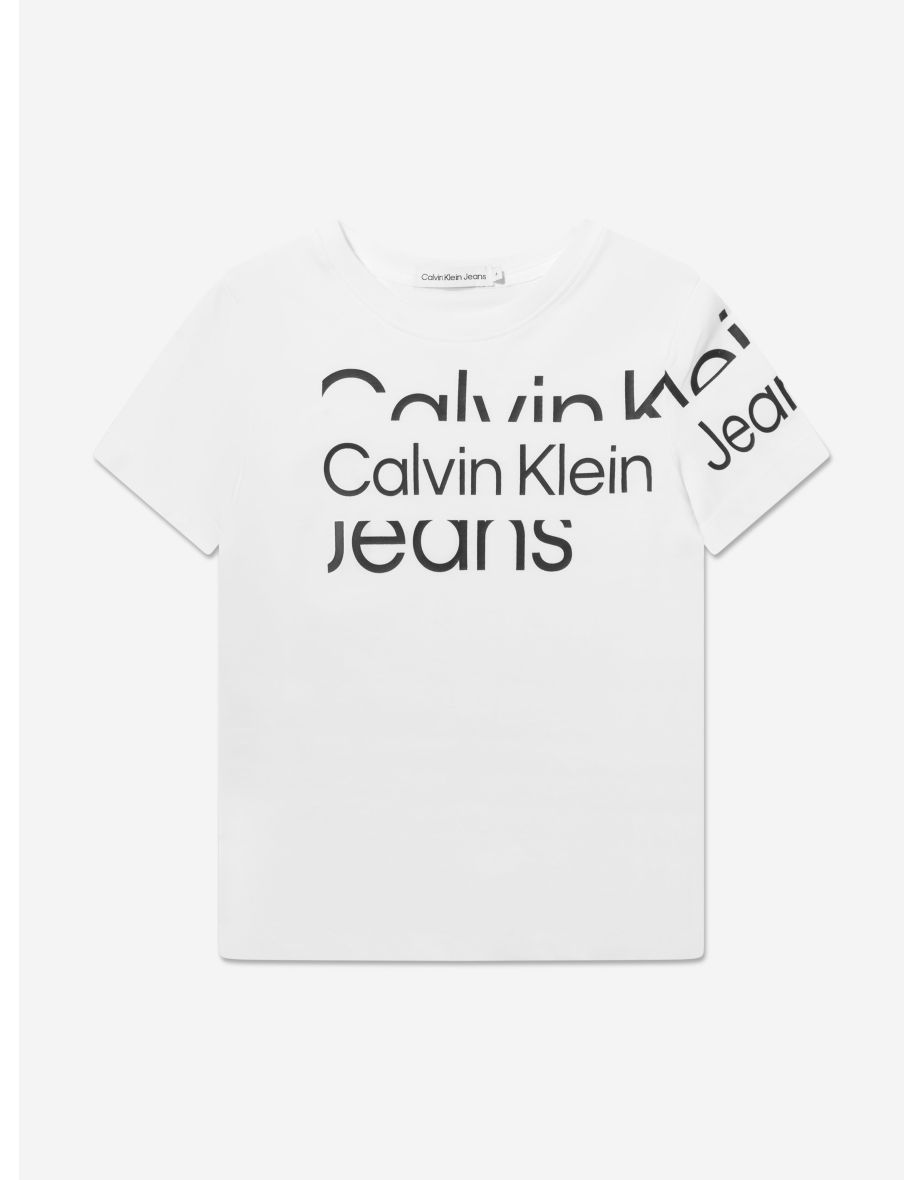 Maglietta bianca da ragazzo con logo ingrandito