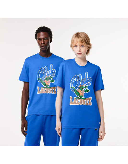 Camiseta masculina Lacoste Relaxed Fit Signature Print em azul