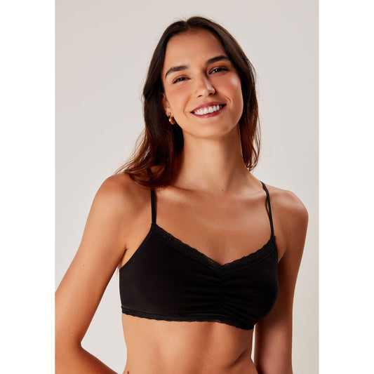 Sujetador triangular de algodón y encaje