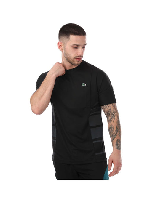 Camiseta masculina Lacoste Sport Graphic Bands Piqué - Preto