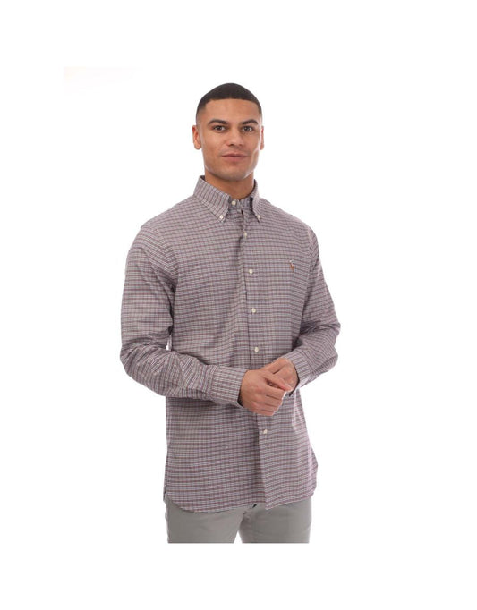 Polo Ralph Lauren Hombre Camisa Roja de Algodón de Manga Larga con Bordado