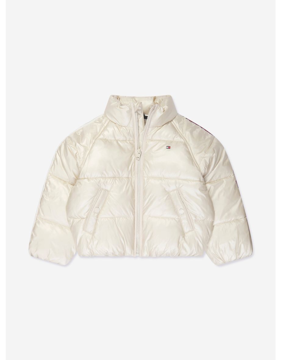 Giacca a vento a strisce da bambina in beige