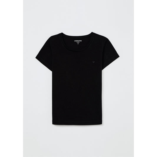 Girls' Basic Slim-Fit Short Sleeve Top with Heart Embroidery
