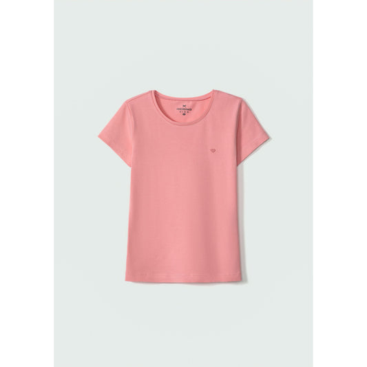 Girls' Basic Slim-Fit Short Sleeve Top with Heart Embroidery
