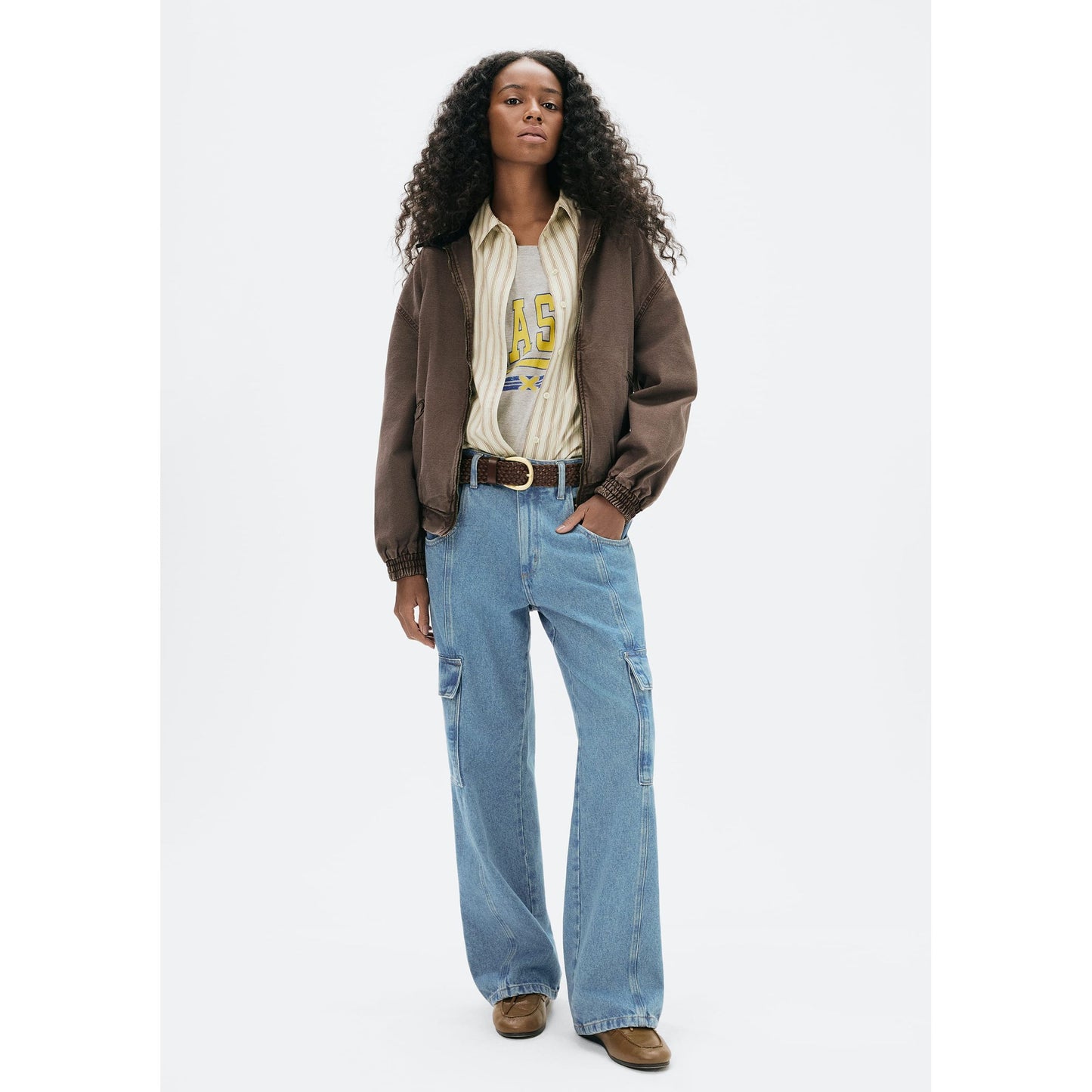 Calças de brim cargo masculinas de cintura média