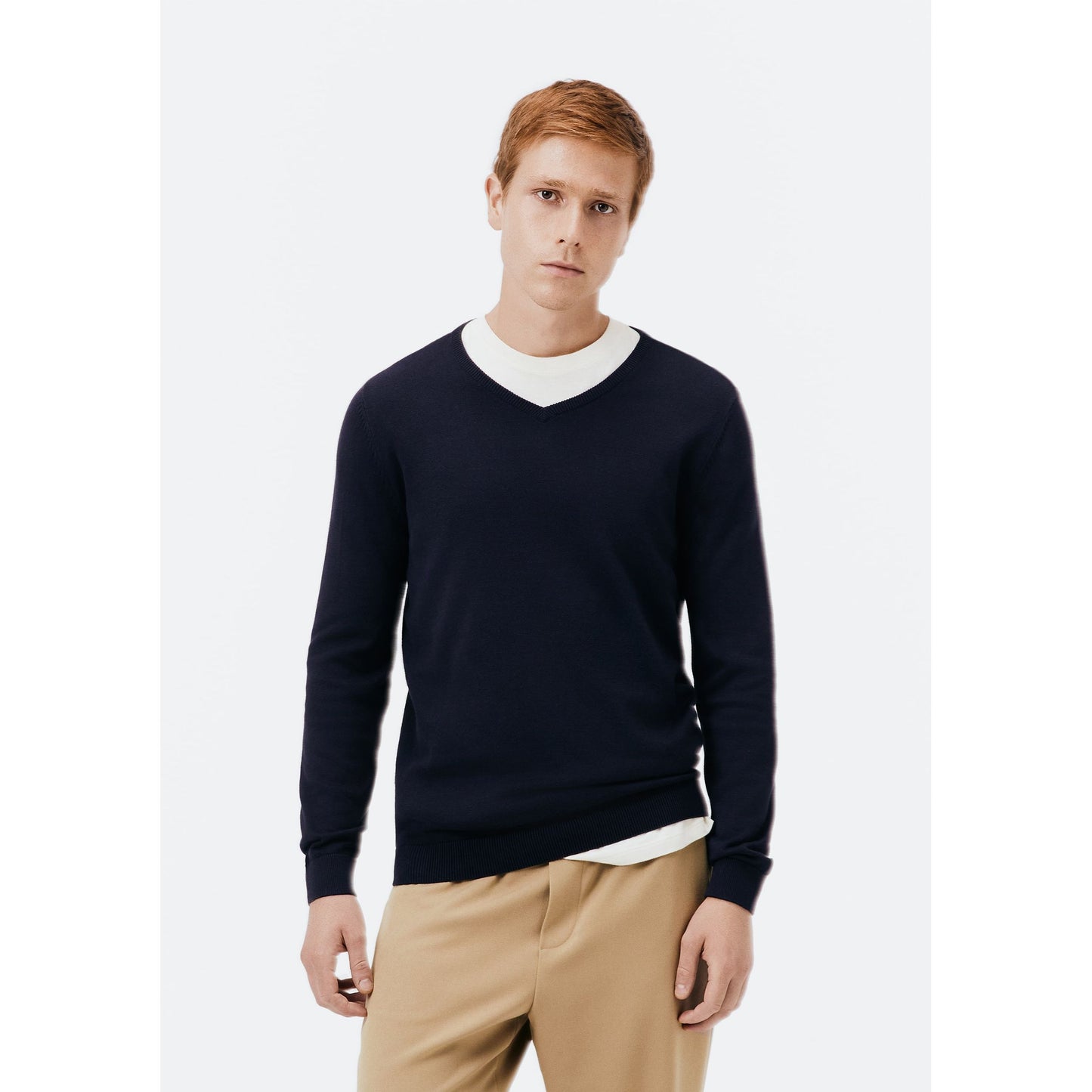 Jersey Regular Básico de Punto con Cuello en V para Hombre