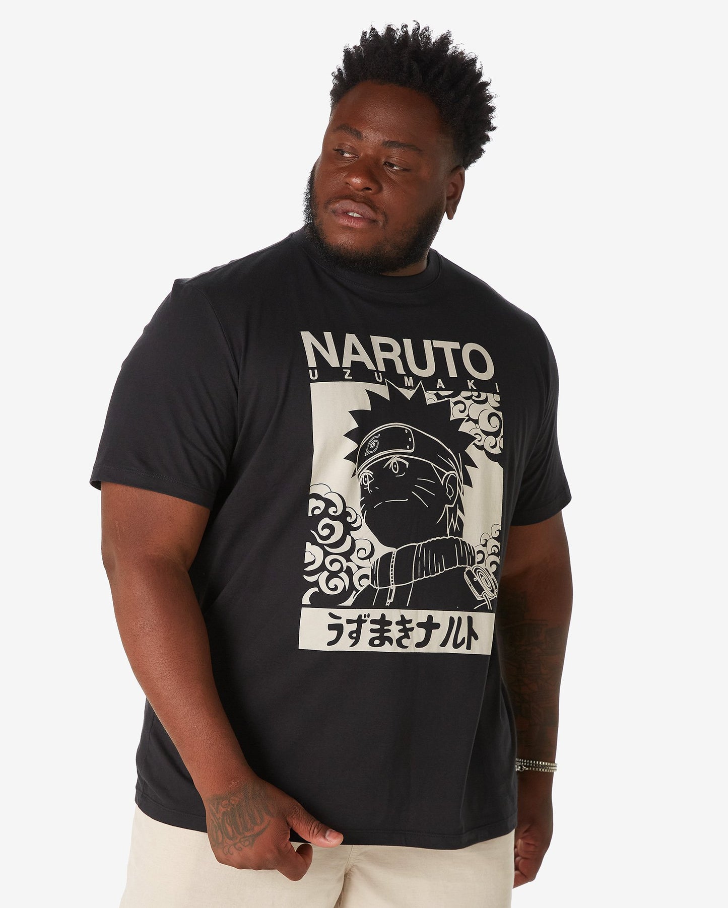 Camiseta masculina de manga curta Naruto Plus Size - Preto