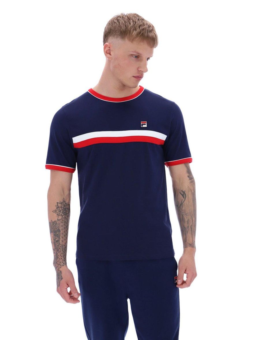 Camiseta Fila a rayas azul marino, rojo y blanco