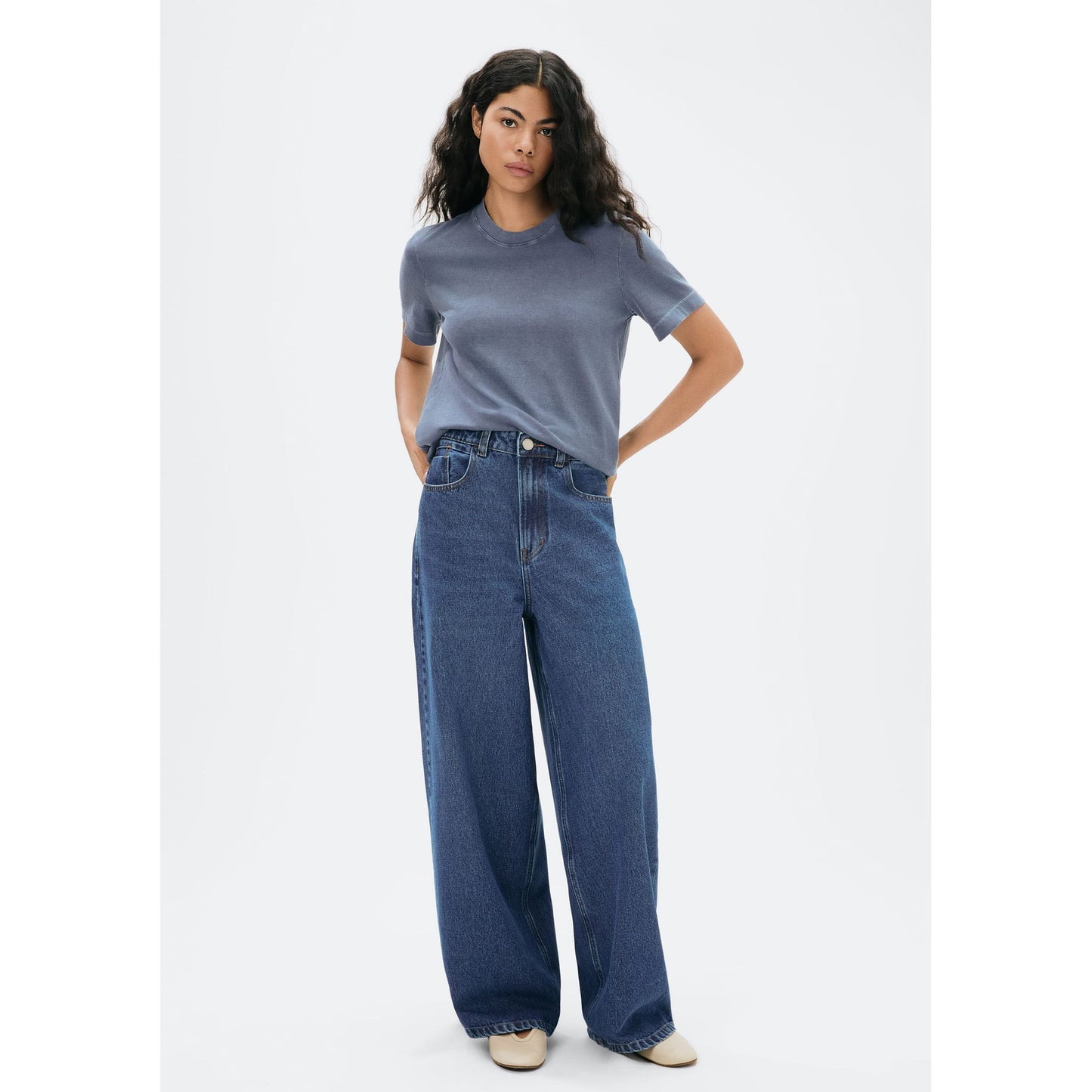 Pantaloni di jeans a vita alta a gamba larga da uomo