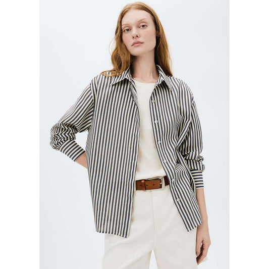 Camisa de rayas de manga larga Wo para hombre