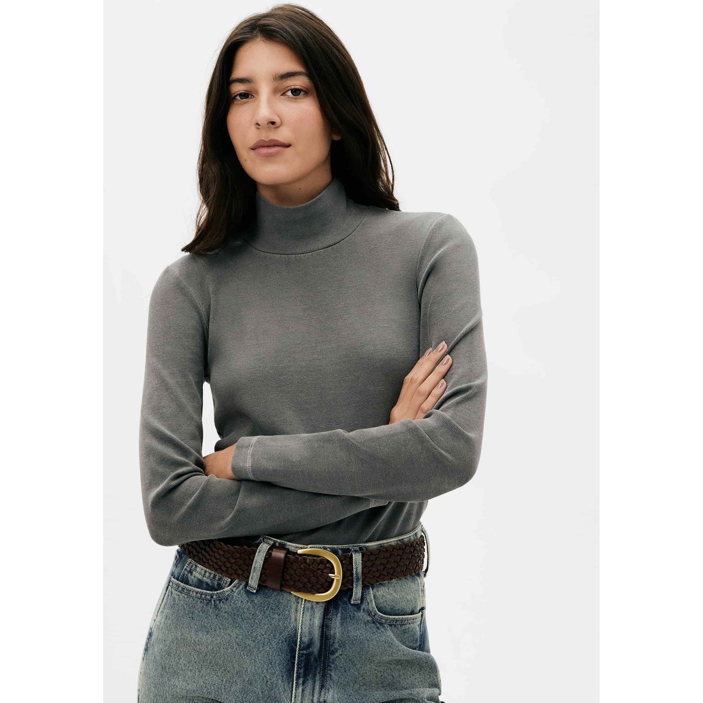 Camiseta acanalada de manga larga y cuello alto para hombre