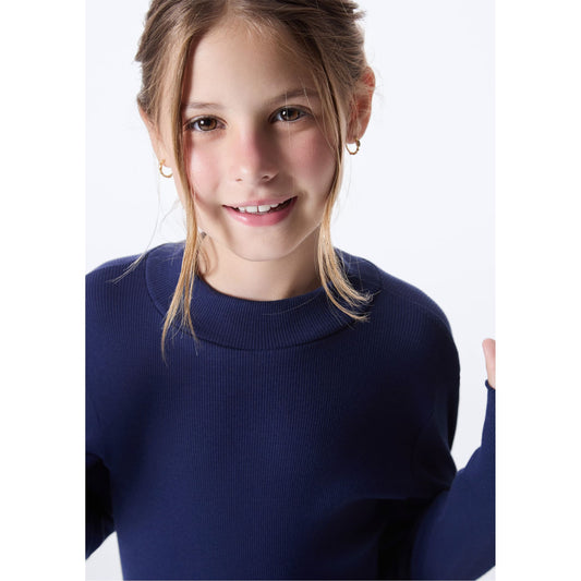 Girls' Basic Turtleneck Ribbed Top with Ruffle Trim
