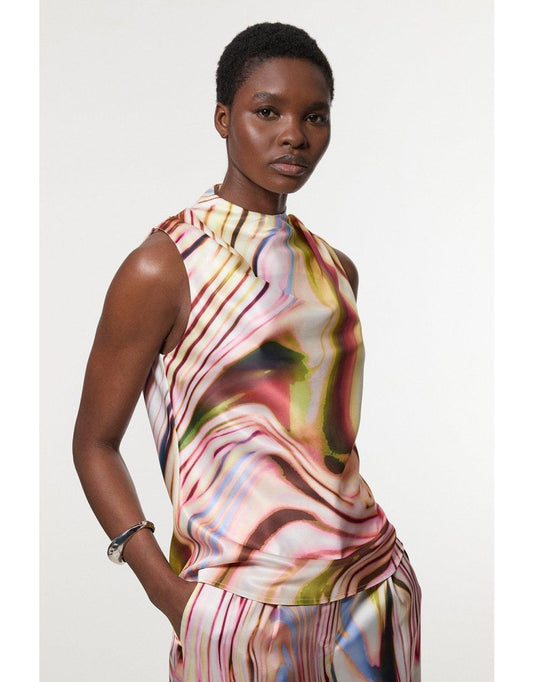 Camicetta Petite senza maniche a collo alto con riga graduata in raso di viscosa