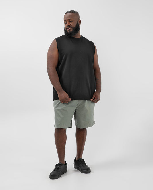 Shorts masculinos de sarja de ajuste reto com elástico na cintura em verde | Pool Jeans