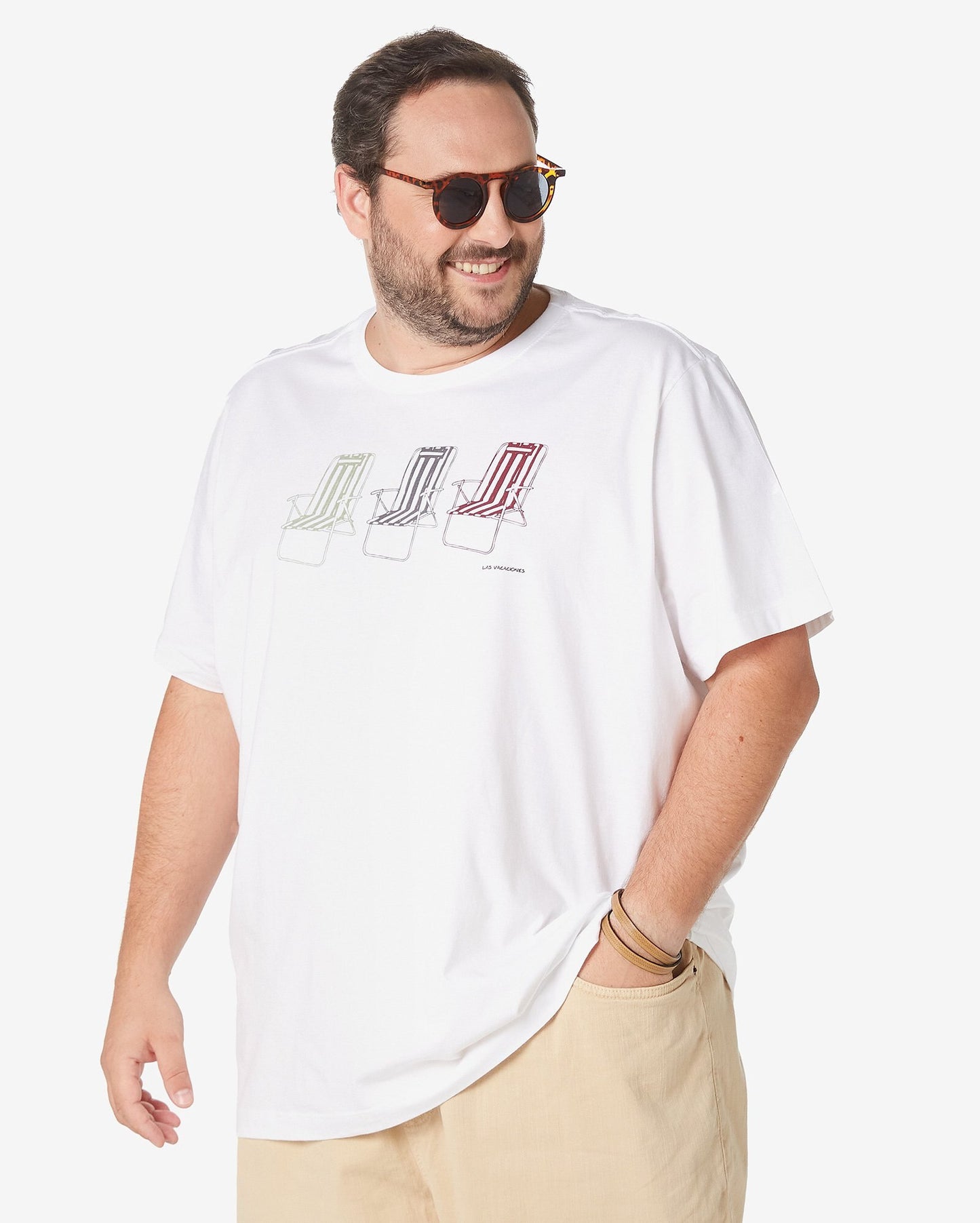 Men's Plus Size Short Sleeve T-Shirt "Las Vacaciones" White by Allman for Riachuelo