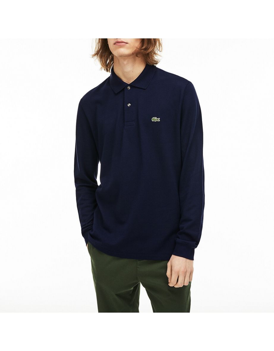 Regular Fit Long Sleeve Cotton Pique Polo Shirt