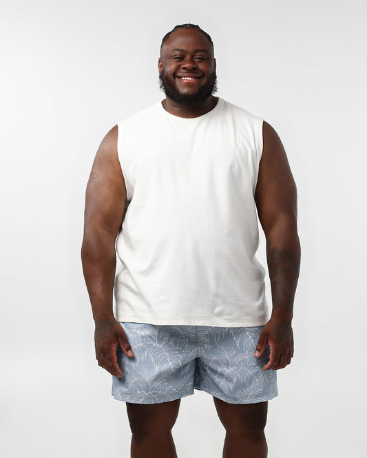 Calção de banho masculino plus size com estampa de folhas azuis Original Plus by Riachuelo