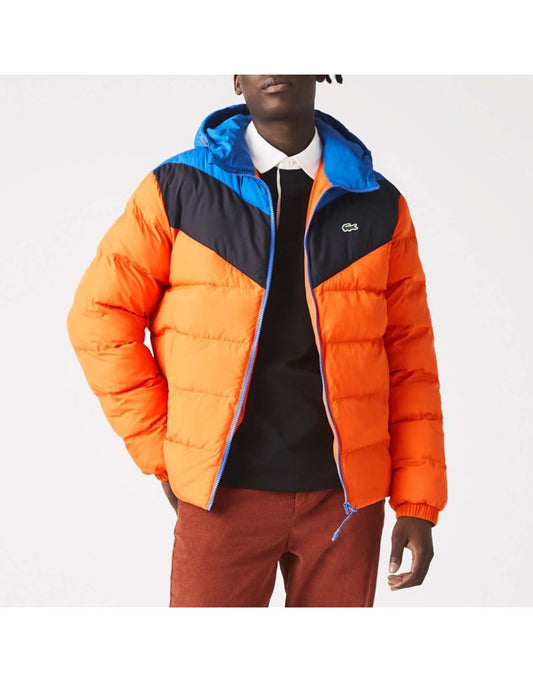 Men's Lacoste Colorblock Lightweight Puffer Jacket in Blue