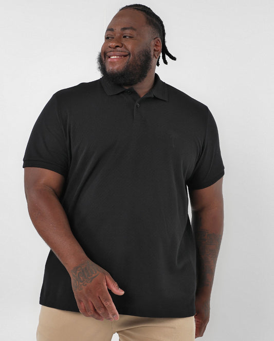 Camisa polo masculina plus size preta com palmeiras - Allman By Riachuelo