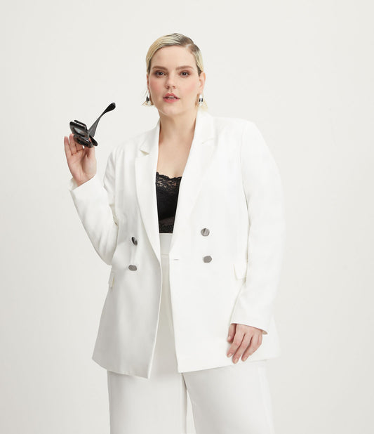 Blazer longo de crepe com botões, Curve e Plus Size, branco