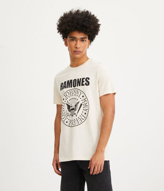 Regular Fit T-Shirt in Half Knit with Pink Ramones Logo Print