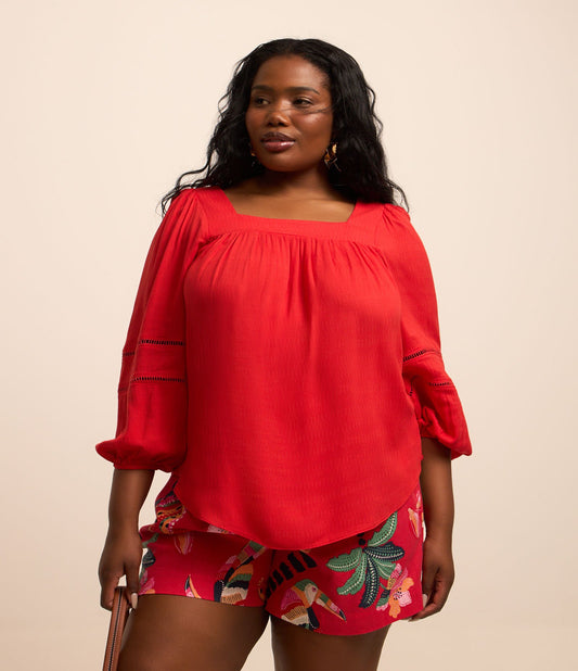 Blusa de viscose com inserções de renda, Curve & Plus Size, vermelho