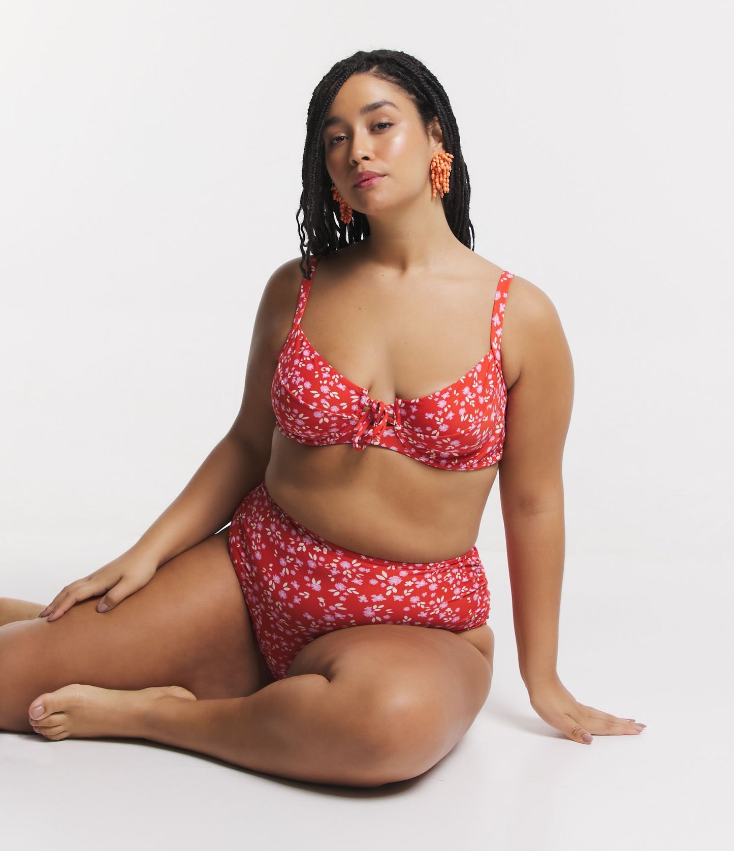 Top bikini con ferretto con stampa Liberty in poliammide, rosso, Curve e taglie forti