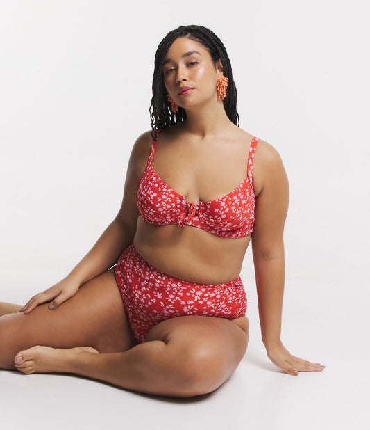 Top bikini con ferretto con stampa Liberty in poliammide, rosso, Curve e taglie forti