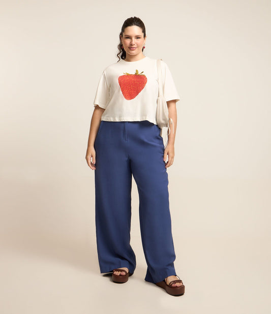 Pantaloni in crepe a gamba larga con pieghe - Curve e taglie forti - Blu