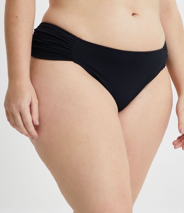 Braguita de bikini de poliamida negra con laterales fruncidos y diseño texturizado - Tallas grandes y curvas