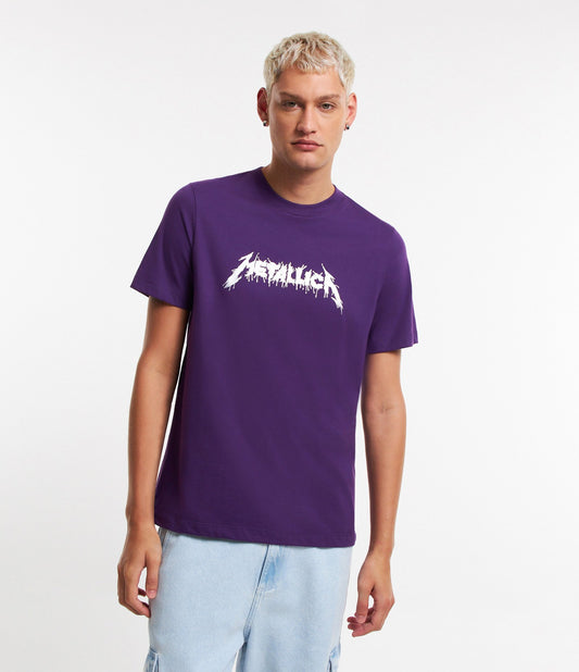 Camiseta de algodão com estampa metálica roxa