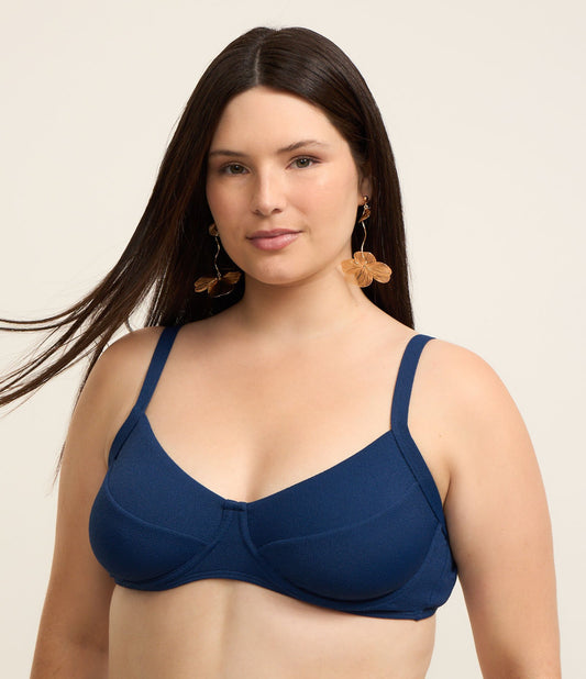 Top de biquíni sem bojo texturizado e sem enchimento, Curve & Plus Size, azul-marinho