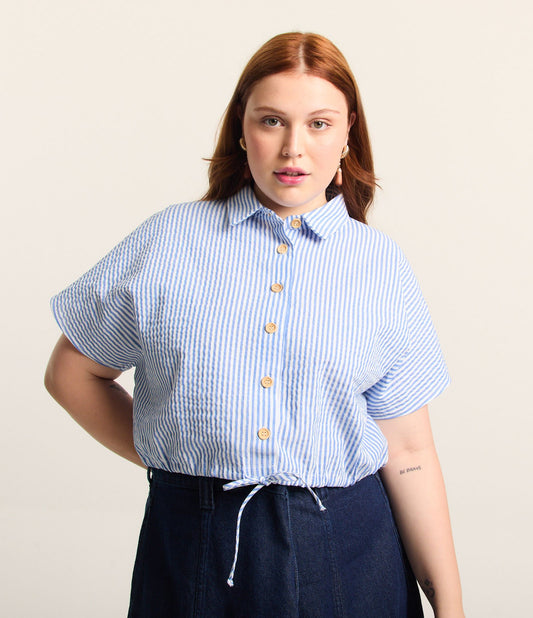 Camicia cropped a righe in tessuto Ana Ruga - Curve e taglie forti - Blu