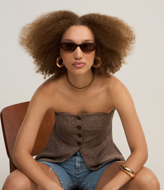 Brown Strapless Tailored Longline Vest with Buttons