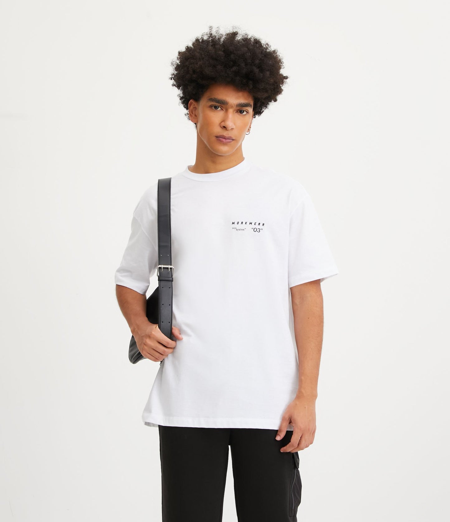 Camiseta relaxed fit de medio punto con estampado de ropa de trabajo y diseño de navaja de bolsillo blanca como la nieve