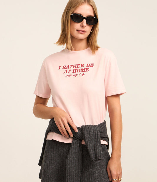 Maglietta in cotone rosa chiaro con stampa di lettere