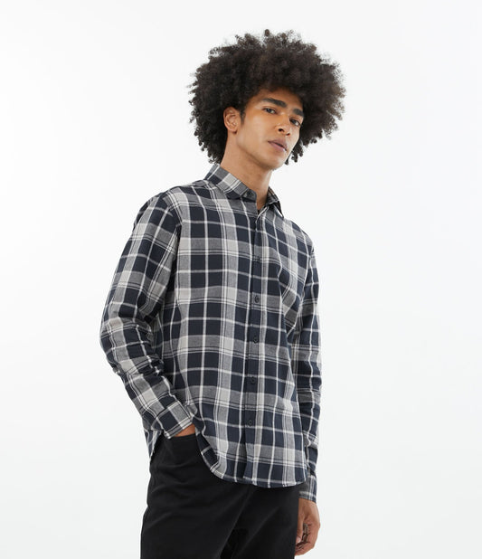 Black Long Sleeve Plaid Flannel Shirt