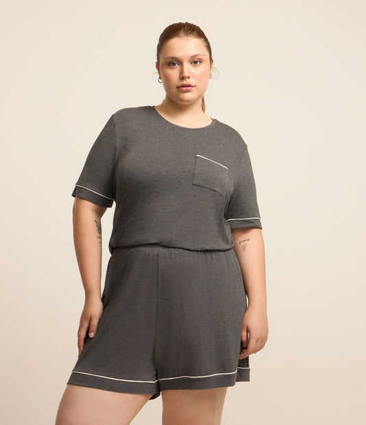 Pijama curto de viscose em mescla cinza Curve e Plus Size