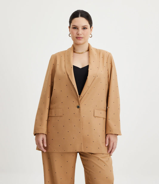 Blazer longo de crepe com estampa de bolinhas, Curve & Plus Size, marrom