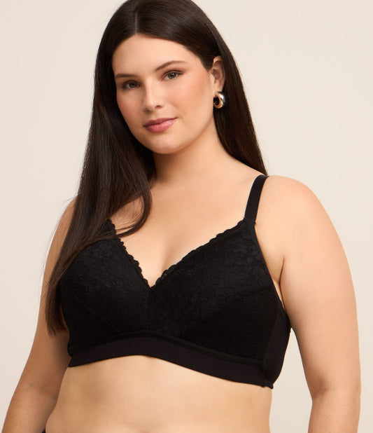 Sutiã acolchoado sem fio preto com alta sustentação para tamanhos curvos e plus size