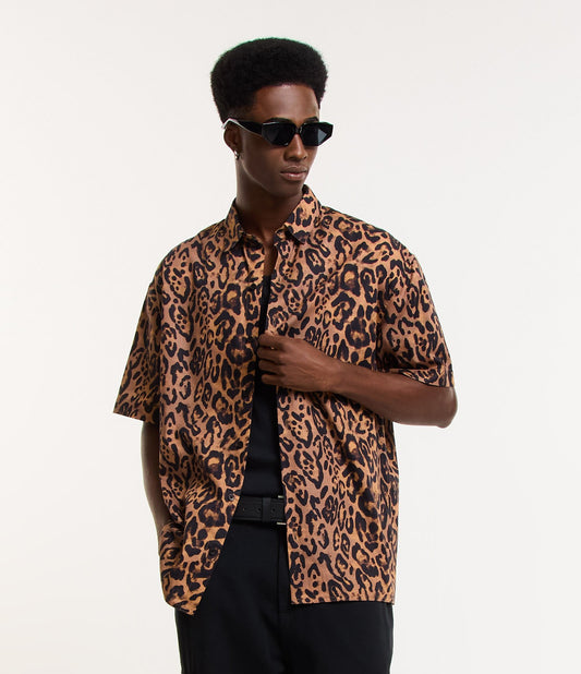 Brown Leopard Print Viscose Shirt