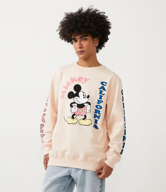 Moletom com estampa do Mickey e letras na manga rosa