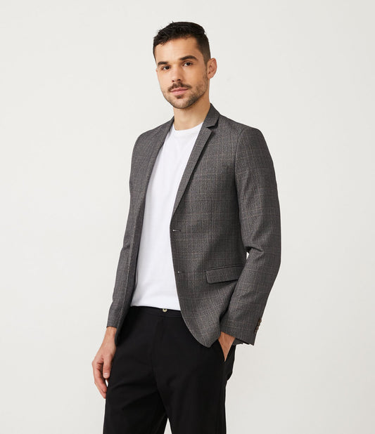 Blazer slim fit a fantasia in tessuto poliviscosa grigio